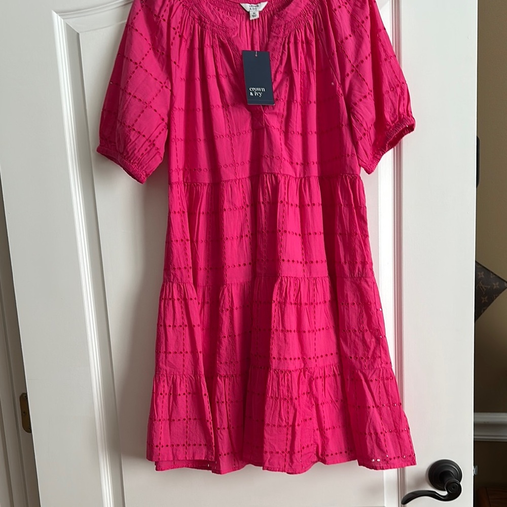crown & ivy Hot Pink Eyelet Mini Dress